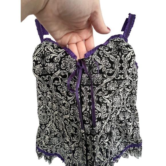 NWT Cacique Corset Lace up Back Size 18 / 20 Goth, Cottage Core Black and Purple - Picture 3 of 8